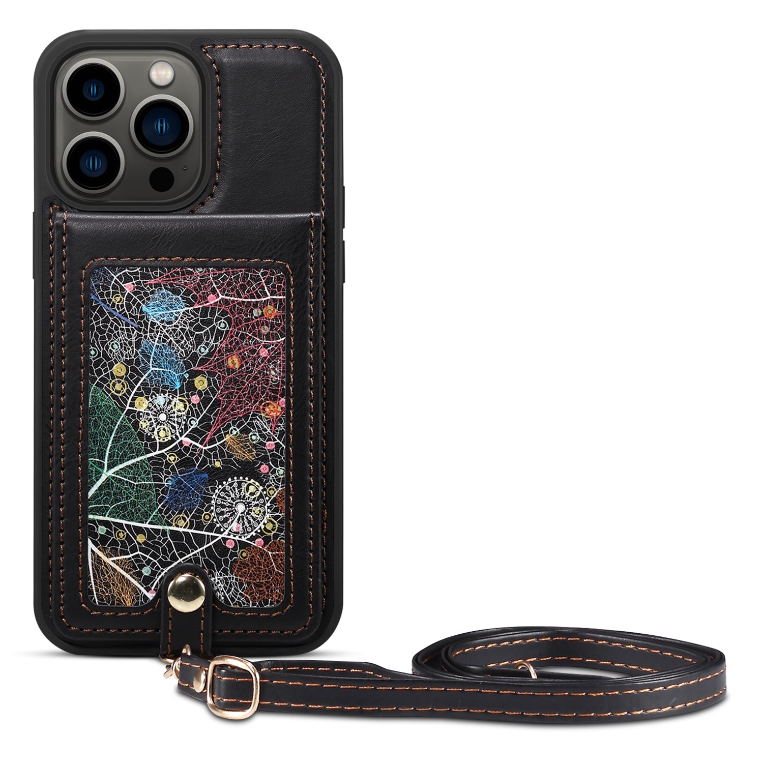 For iPhone 13 Pro Kickstand Card Holder Phone Cover PU Leather Coated TPU Case with Shoulder Strap For iPhone 13 Pro Kickstand Card Holder Phone Cover PU Leather Coated TPU Case with Shoulder Strap